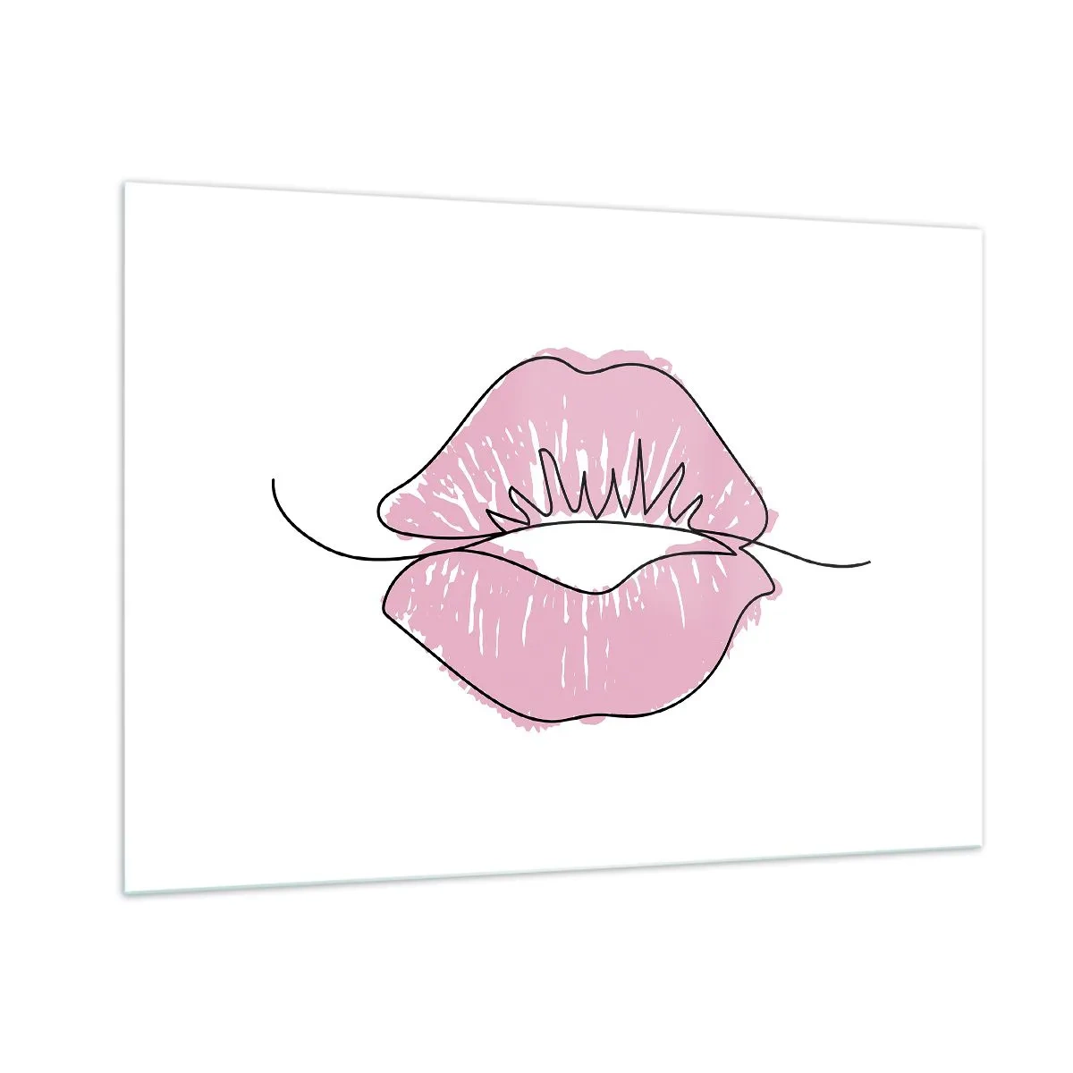 Glasbild - Bild auf glas - Abstraktes Bild von Lippen in Rosa- und Schwarztönen - 100x70cm - Bereit zum Küssen? - Moderne Wanddekoration für Wohnzimmer und Schlafzimmer ARTTOR