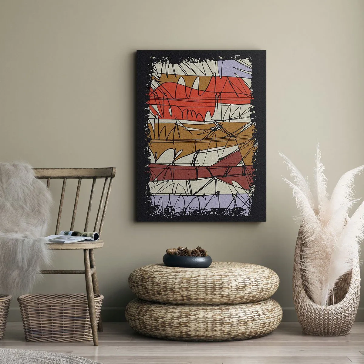 Bild auf Leinwand - Leinwandbild - Abstrakte Komposition in intensiven Farben - 80x120cm - Spontane Komposition - Moderne Wanddekoration für Wohnzimmer und Schlafzimmer ARTTOR