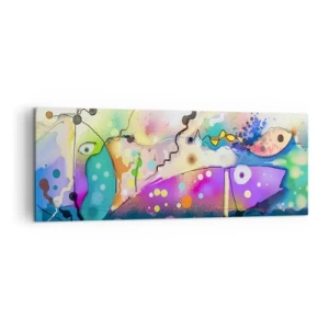 Bild auf Leinwand - Leinwandbild - Abstrakter Fisch in einer farbenfrohen, surrealen Komposition - 140x50cm - Es fehlen die Worte! - Moderne Wanddekoration für Wohnzimmer und Schlafzimmer ARTTOR