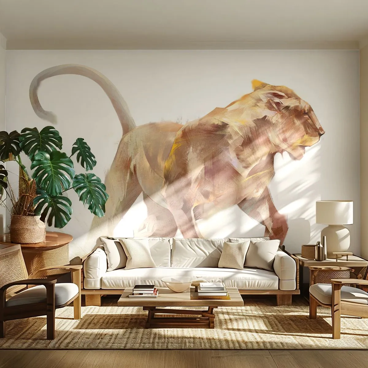 Selbstklebende Fototapete Deluxe Sticker - Wilde Anmut - Tiere, Löwe, Abstraktion - 300x210 cm