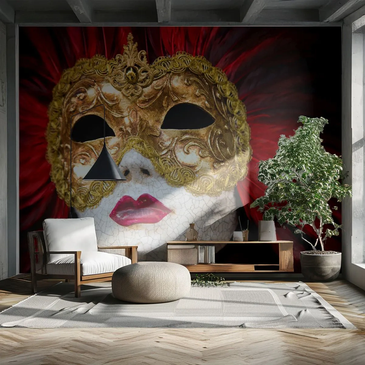 Fototapete Premium Canvas - Das Versprechen eines Karnevalsabenteuers - Venezianische Maske, Stück, Venedig - 250x175 cm