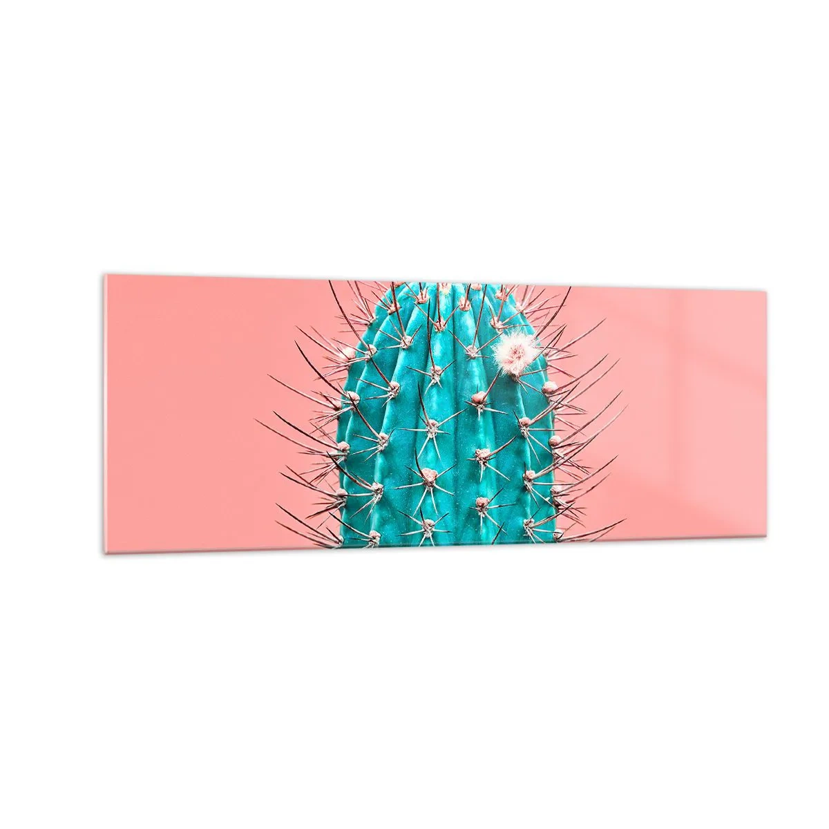 Glasbild - Bild auf glas - Eine künstlerische Interpretation eines Kaktus auf rosa Hintergrund - 140x50cm - Schau einfach hin - Moderne Wanddekoration für Wohnzimmer und Schlafzimmer ARTTOR