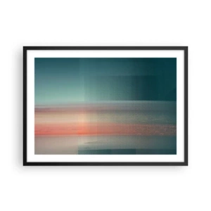 Poster in einem schwarzem Rahmen - Ein Sonnenuntergang in Pastelltönen über einem ruhigen Horizont - 70x50cm - Abstraktion: Lichtwellen - Moderne Wanddekoration für Wohnzimmer und Schlafzimmer ARTTOR