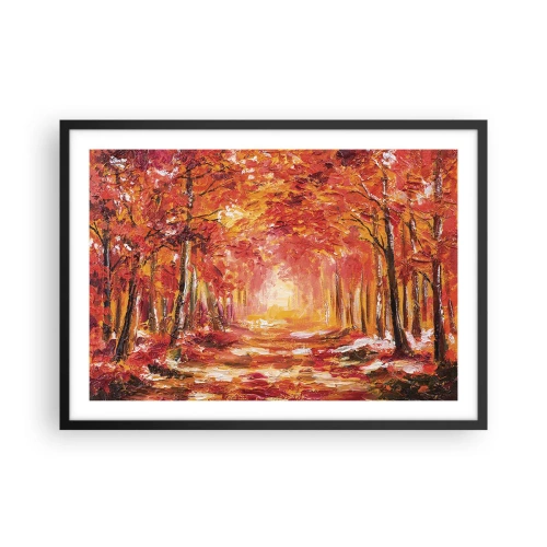 Poster in einem schwarzem Rahmen - Herbstwald in Kupfer- und Goldtönen - 70x50cm - Kupferwald - Moderne Wanddekoration für Wohnzimmer und Schlafzimmer ARTTOR