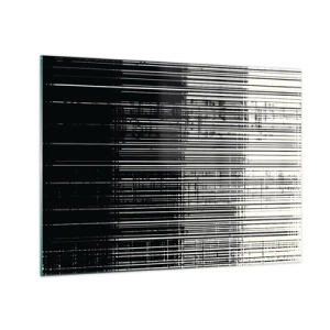 Glasbild - Bild auf glas - Schwarz-Weiß-Abstraktion mit horizontalen Linien, die einen Farbverlauf erzeugen - 70x50cm - Wellen und Vibrationen - Moderne Wanddekoration für Wohnzimmer und Schlafzimmer ARTTOR