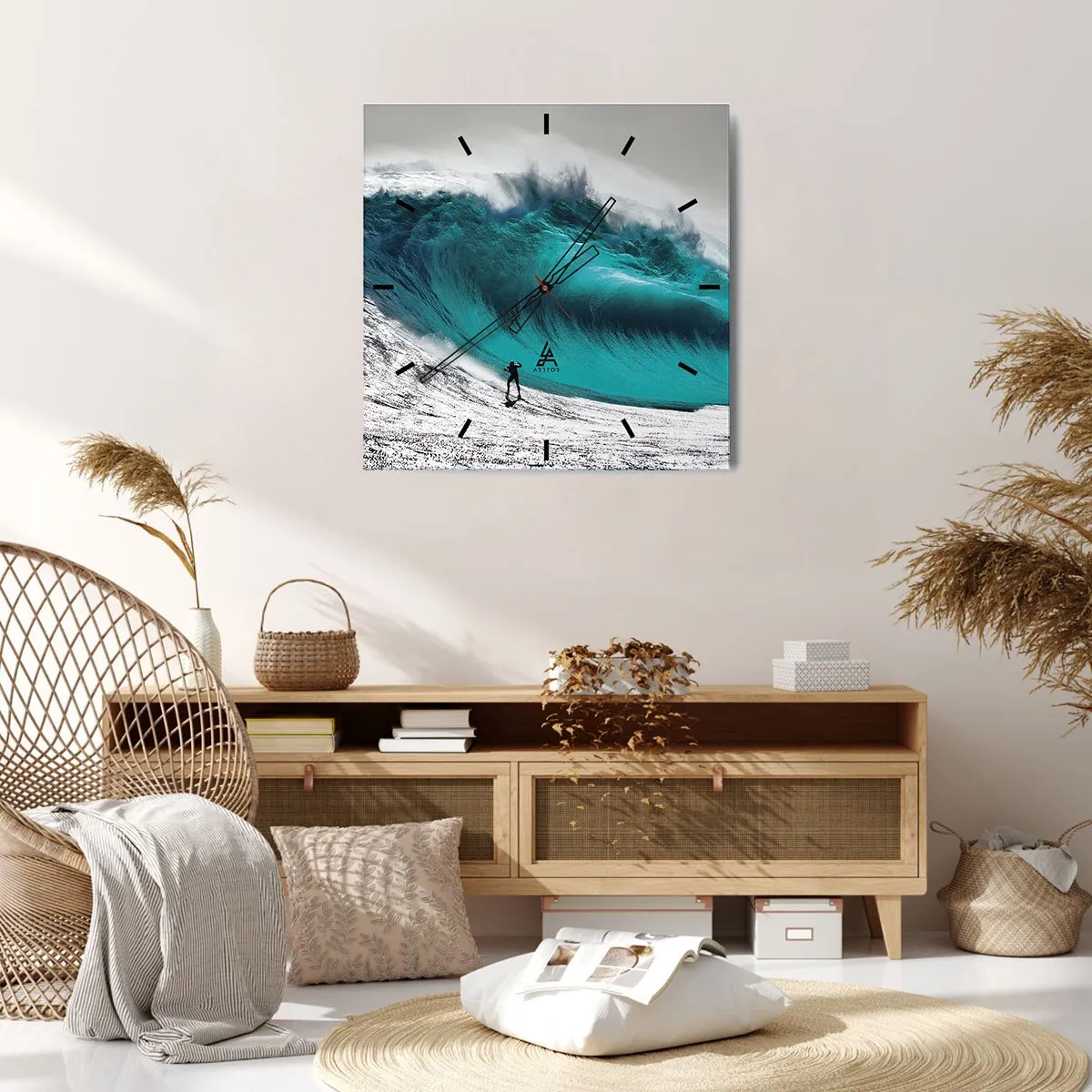 Wanduhr - Glasuhr - Surfer vor einer riesigen Welle - 30x30cm - Herausforderung angenommen - Moderne Wanddekoration für Wohnzimmer und Schlafzimmer ARTTOR