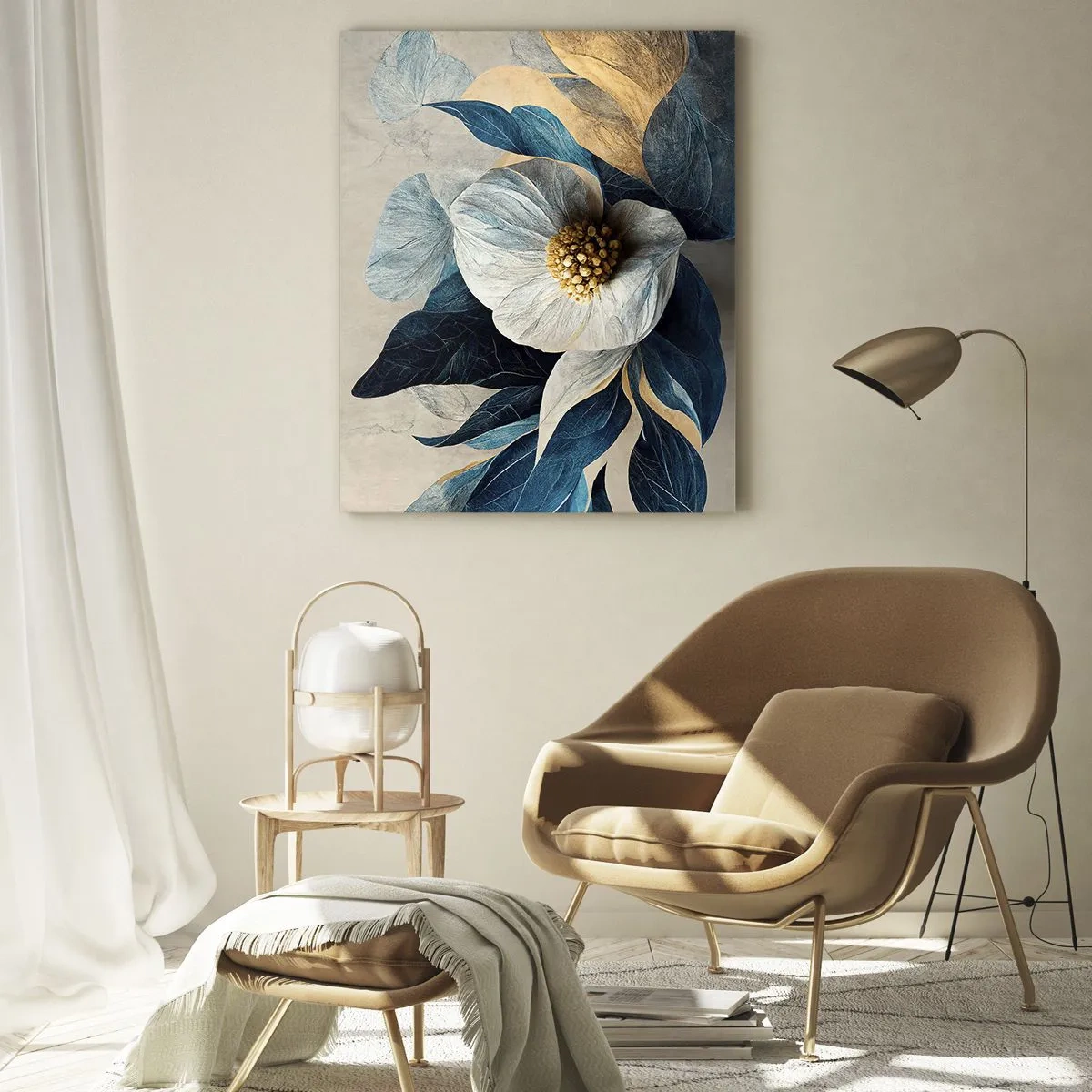 Glasbild - Bild auf glas - Eine Blume mit blauen Blättern auf einem eleganten Hintergrund - 80x120cm - Er hat ein Herz aus Gold - Moderne Wanddekoration für Wohnzimmer und Schlafzimmer ARTTOR