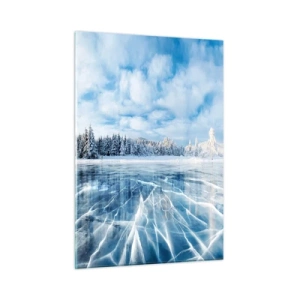 Glasbild - Bild auf glas - Ein zugefrorener See, umgeben von einem Winterwald - 50x70cm - Eine schillernde und kristallklare Aussicht - Moderne Wanddekoration für Wohnzimmer und Schlafzimmer ARTTOR