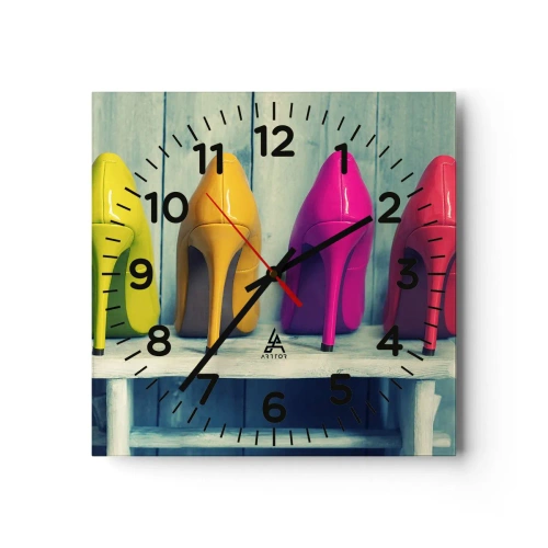 Wanduhr - Glasuhr - Spazierengehen auf dem Regenbogen - 40x40 cm