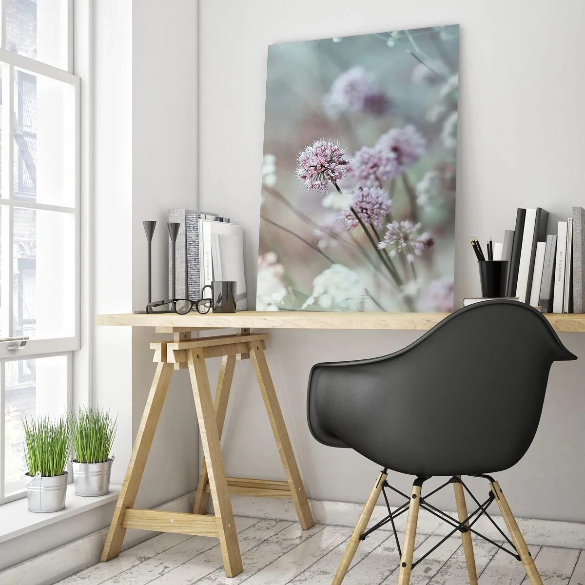 Glasbild - Bild auf glas - Zarte Blüten in Pastelltönen - 80x120cm - Süße filigrane Kräuter - Moderne Wanddekoration für Wohnzimmer und Schlafzimmer ARTTOR