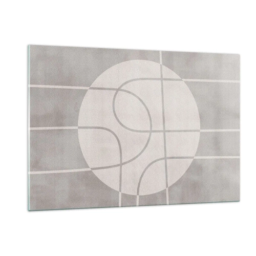 Glasbild - Bild auf glas - Beige Linien und Kreise bilden eine geometrische Komposition - 120x80cm - Kreisförmig und geradeaus - Moderne Wanddekoration für Wohnzimmer und Schlafzimmer ARTTOR