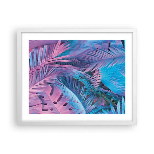 Poster in einem weißen Rahmen - Tropen in Rosa und Blau - 50x40 cm