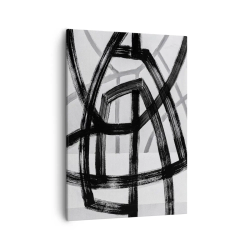 Bild auf Leinwand - Leinwandbild - Schwarz-weiße abstrakte Linien, die sich auf hellem Hintergrund kreuzen - 50x70cm - Bautiefe - Moderne Wanddekoration für Wohnzimmer und Schlafzimmer ARTTOR