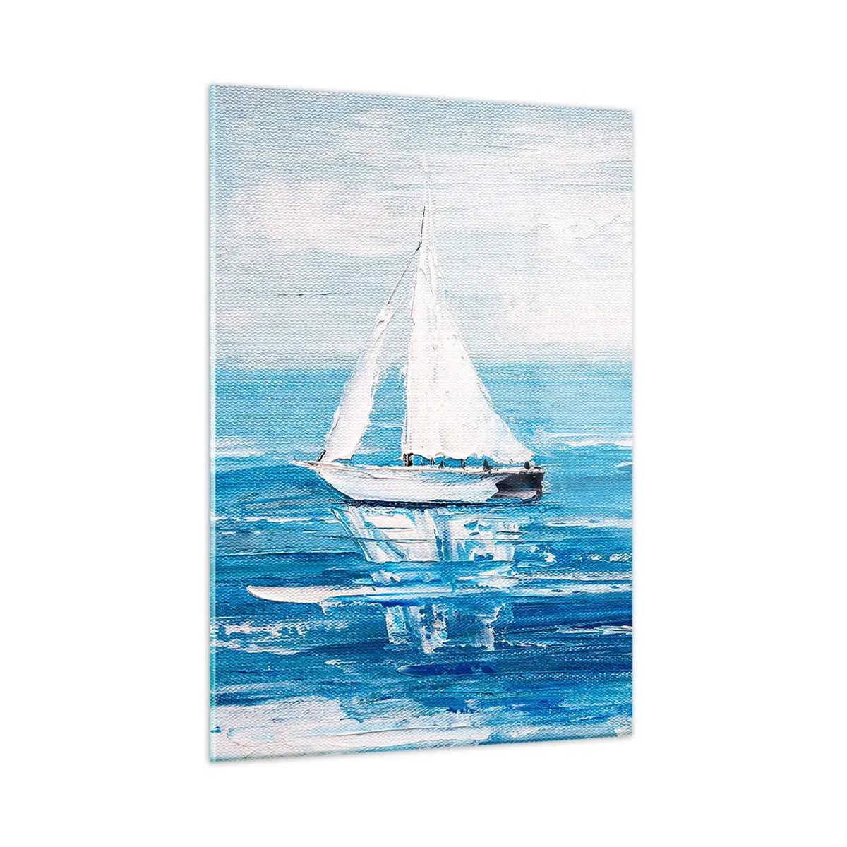 Glasbild - Bild auf glas - Zwei weiße Segelboote auf einem ruhigen blauen Meer - 50x70cm - Mit Freund an der Seite - Moderne Wanddekoration für Wohnzimmer und Schlafzimmer ARTTOR