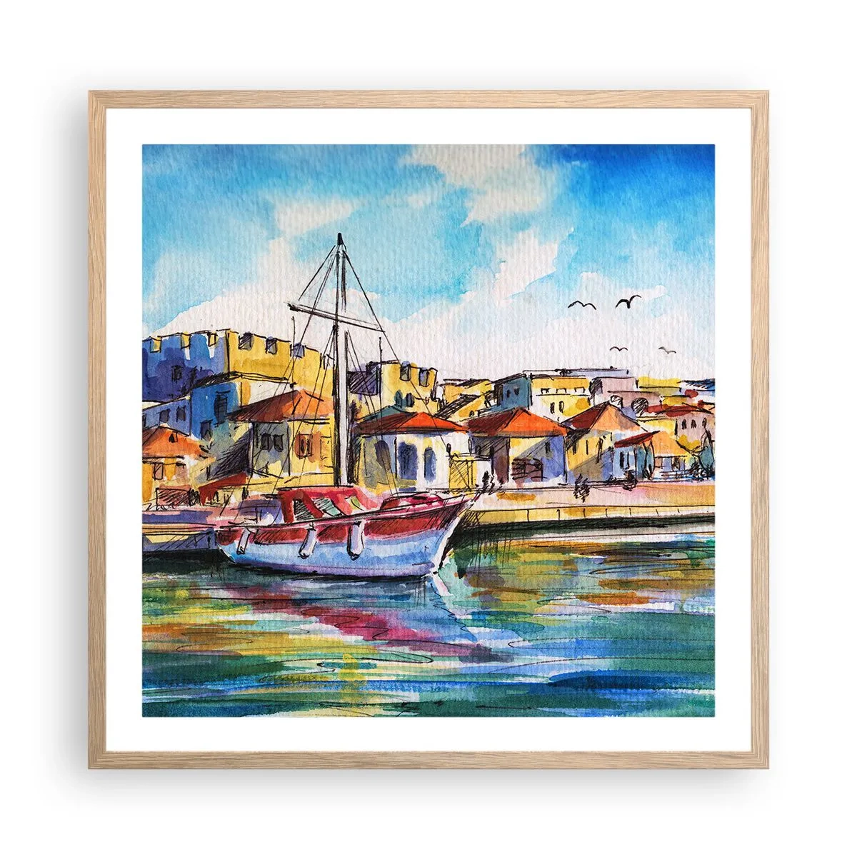 Poster in einem Rahmen aus heller Eiche - Regenbogennachmittag - 60x60 cm