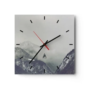 Wanduhr - Glasuhr - Ein in Nebel gehülltes Bergtal in Grautönen - 30x30cm - Nebliges Tal - Moderne Wanddekoration für Wohnzimmer und Schlafzimmer ARTTOR