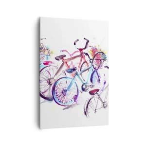 Bild auf Leinwand - Leinwandbild - Bunte Fahrräder im künstlerischen Aquarell-Stil - 70x100cm - Kongress des Antimoto-Clubs - Moderne Wanddekoration für Wohnzimmer und Schlafzimmer ARTTOR