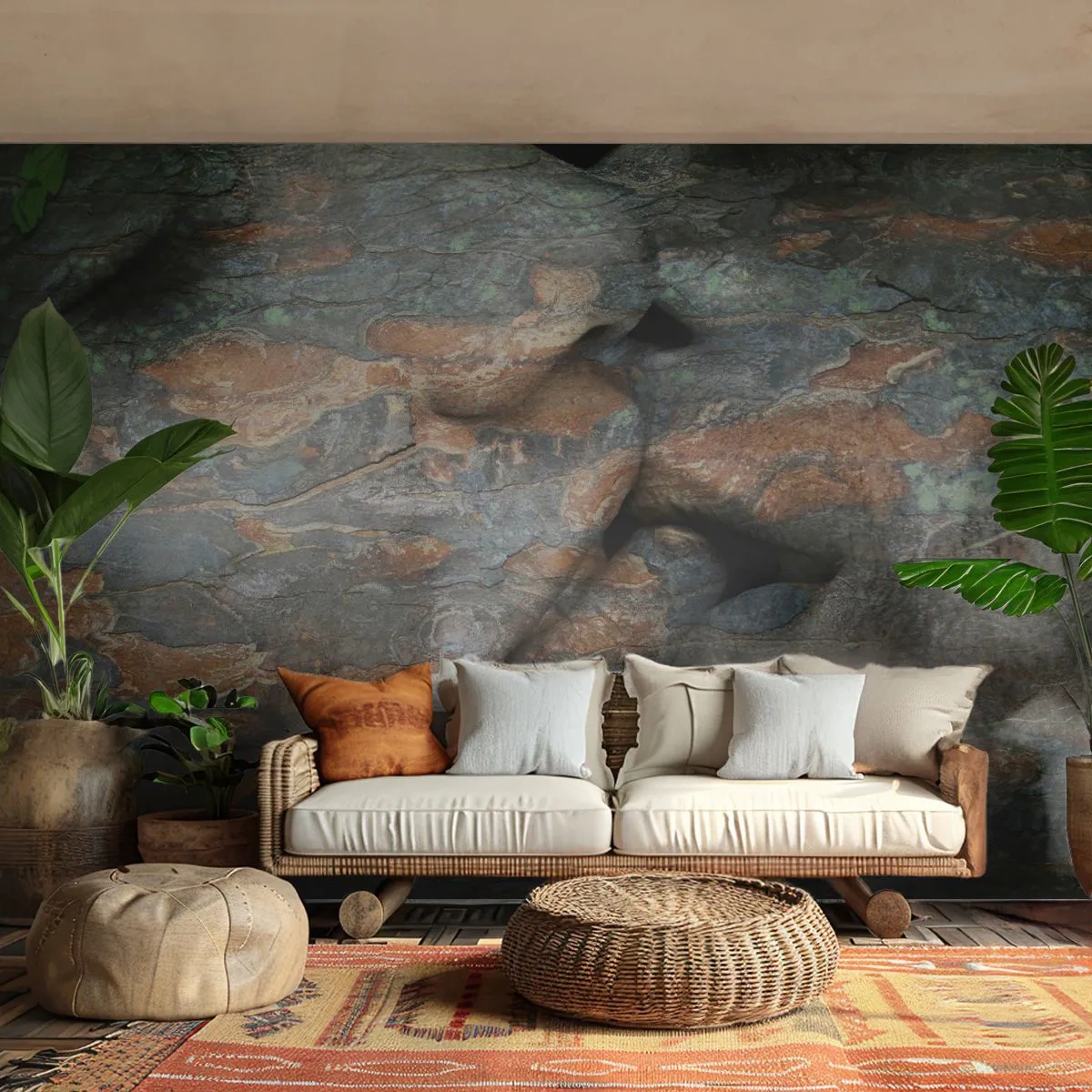 Fototapete Premium Canvas - Ein künstlerisches Motiv eines in Fels gehauenen Gesichts mit natürlichem Textureffekt. - 100x70cm - Für immer zusammen - Moderne Wanddekoration für Wohnzimmer und Schlafzimmer ARTTOR