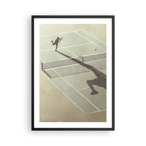 Poster in einem schwarzem Rahmen - Ein Tennisspieler, der auf dem Platz aufschlägt - 50x70cm - Überwinde dich selbst - Moderne Wanddekoration für Wohnzimmer und Schlafzimmer ARTTOR