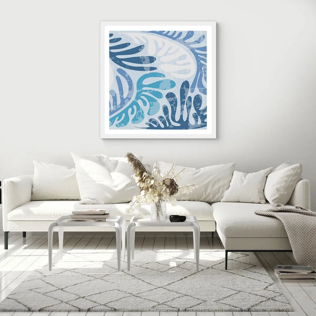 Poster in einem weißen Rahmen - Blaue Farne - 50x50 cm