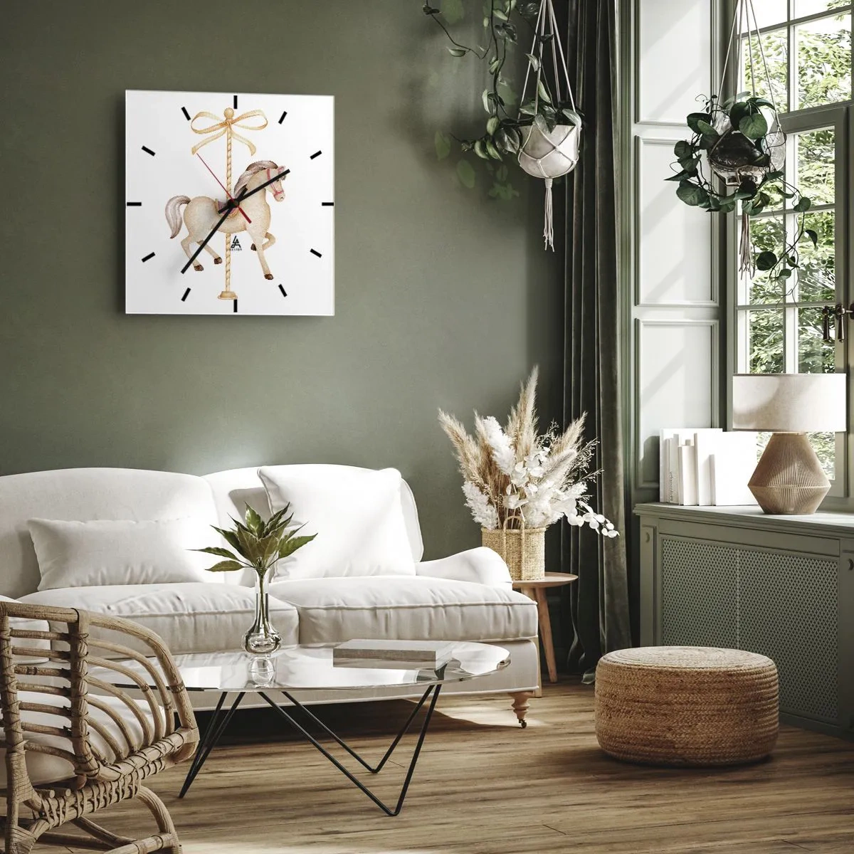 Wanduhr - Glasuhr - Anmutiger Trab - 40x40 cm