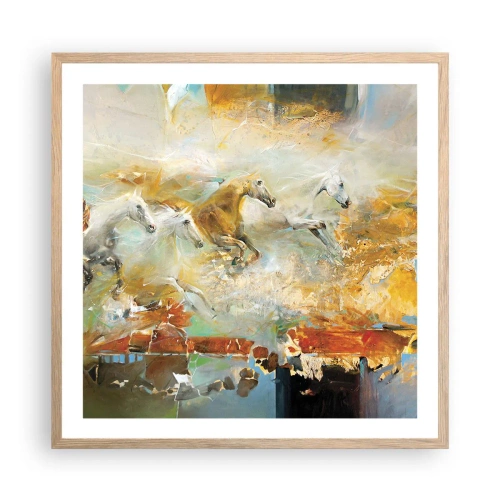 Poster in einem Rahmen aus heller Eiche - Im Galopp durch das Licht - 60x60 cm