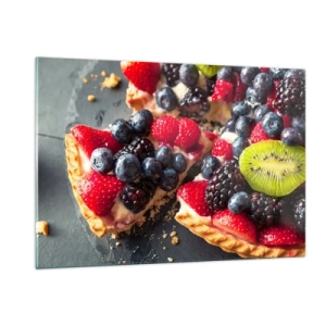 Glasbild - Bild auf glas - Obsttorte mit Blaubeeren, Kiwi und Erdbeeren - 120x80cm - Dolce Vita! - Moderne Wanddekoration für Wohnzimmer und Schlafzimmer ARTTOR