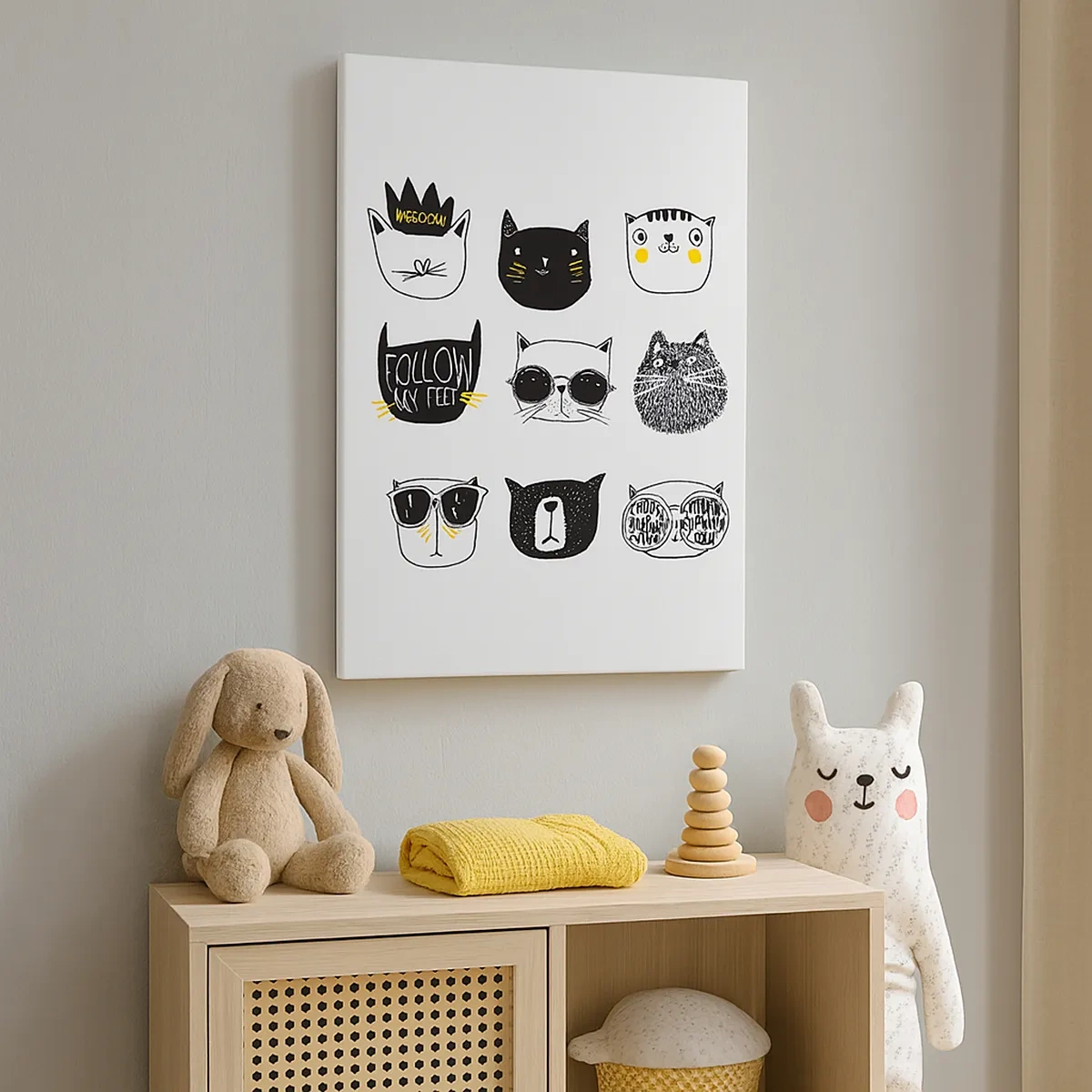 Bild auf Leinwand - Leinwandbild - Stilvolle Katzenillustrationen im minimalistischen Stil - 50x70cm - Jeder andere - Moderne Wanddekoration für Wohnzimmer und Schlafzimmer ARTTOR