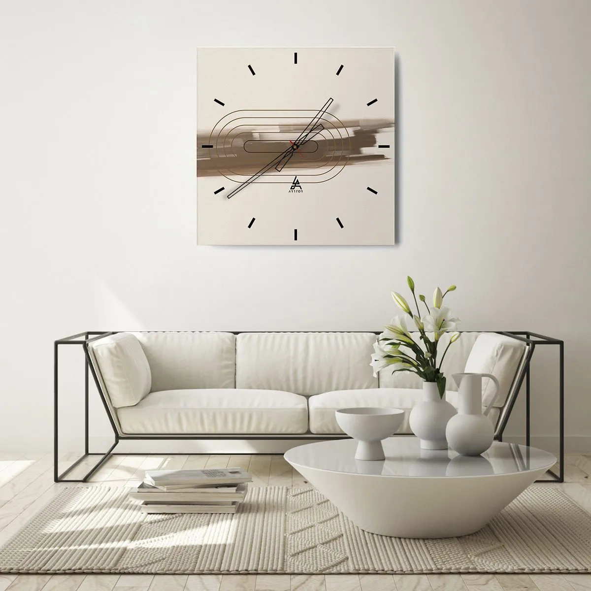 Wanduhr - Glasuhr - Eine minimalistische Komposition in Beige- und Grautönen mit geometrischem Muster - 30x30cm - Ein Hauch von Grau - Moderne Wanddekoration für Wohnzimmer und Schlafzimmer ARTTOR