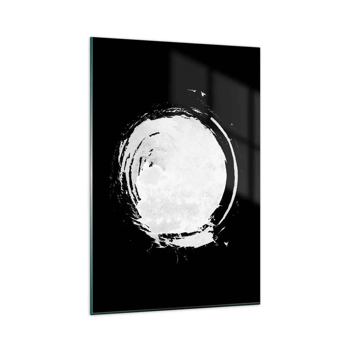 Glasbild - Bild auf glas - Ein weißer Kreis auf schwarzem Hintergrund im minimalistischen Stil. - 80x120cm - Gute Möglichkeit - Moderne Wanddekoration für Wohnzimmer und Schlafzimmer ARTTOR