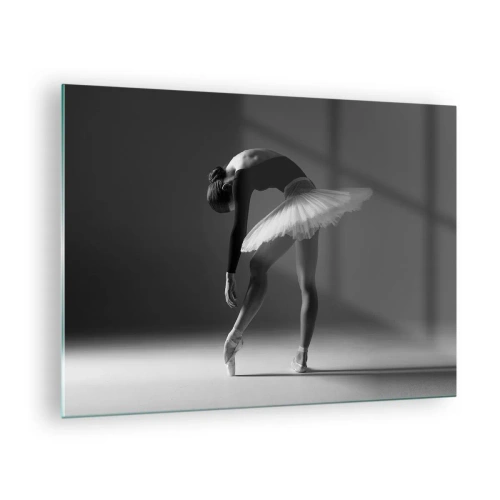 Glasbild - Bild auf glas - Schwarz-weiße Silhouette einer Ballerina in anmutiger Pose - 70x50cm - Bella Ballerina - Moderne Wanddekoration für Wohnzimmer und Schlafzimmer ARTTOR