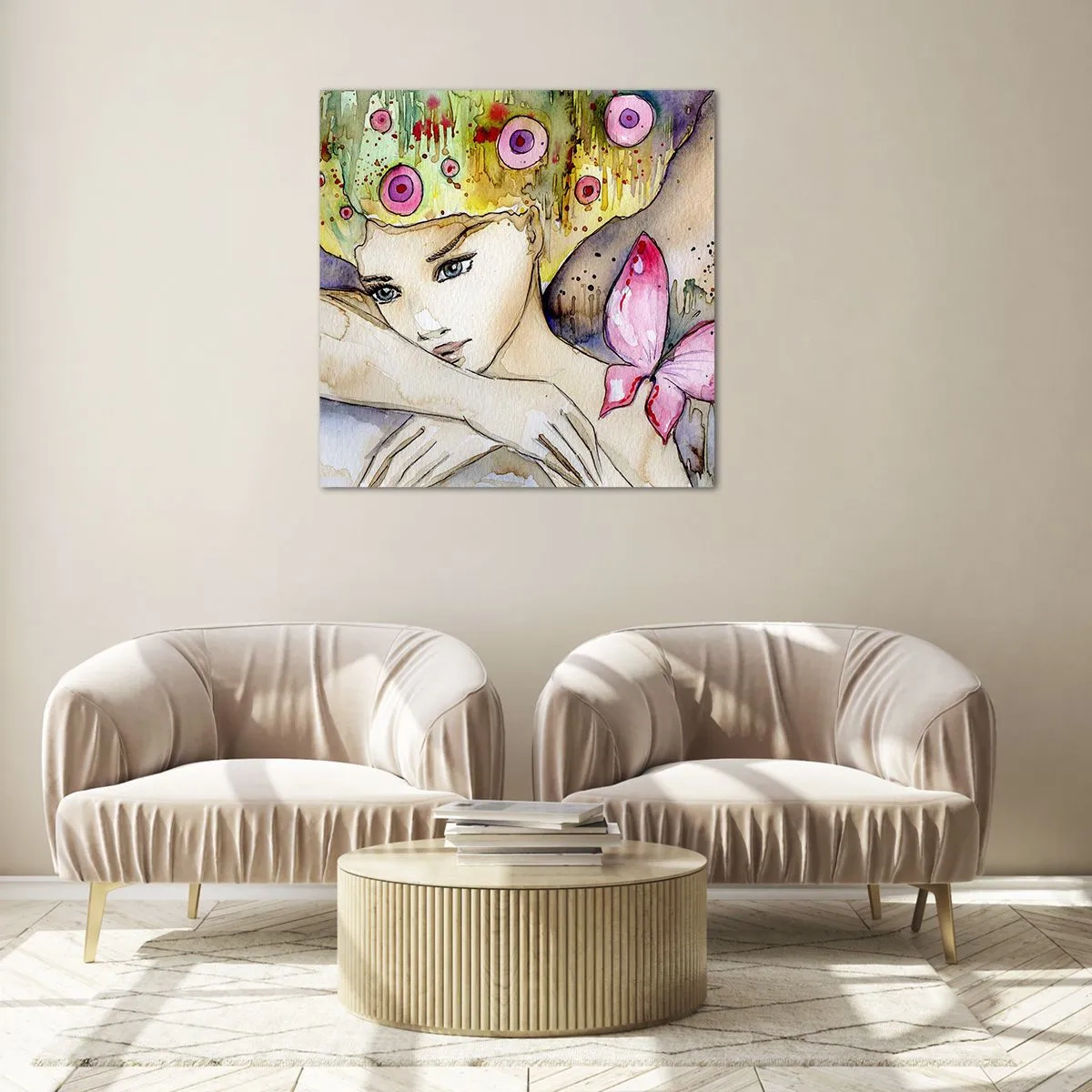 Glasbild - Bild auf glas - Schmetterlingsprinzessin - 60x60 cm