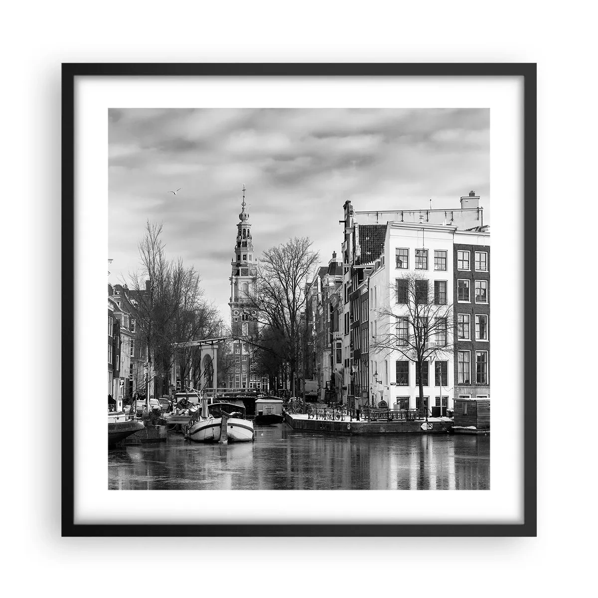 Poster in einem schwarzem Rahmen - Amsterdamer Atmosphäre - 50x50 cm