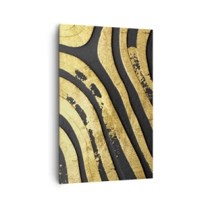 Bild auf Leinwand - Leinwandbild - Goldene abstrakte Wellen auf schwarzem Hintergrund - 80x120cm - Alles fließt - Moderne Wanddekoration für Wohnzimmer und Schlafzimmer ARTTOR