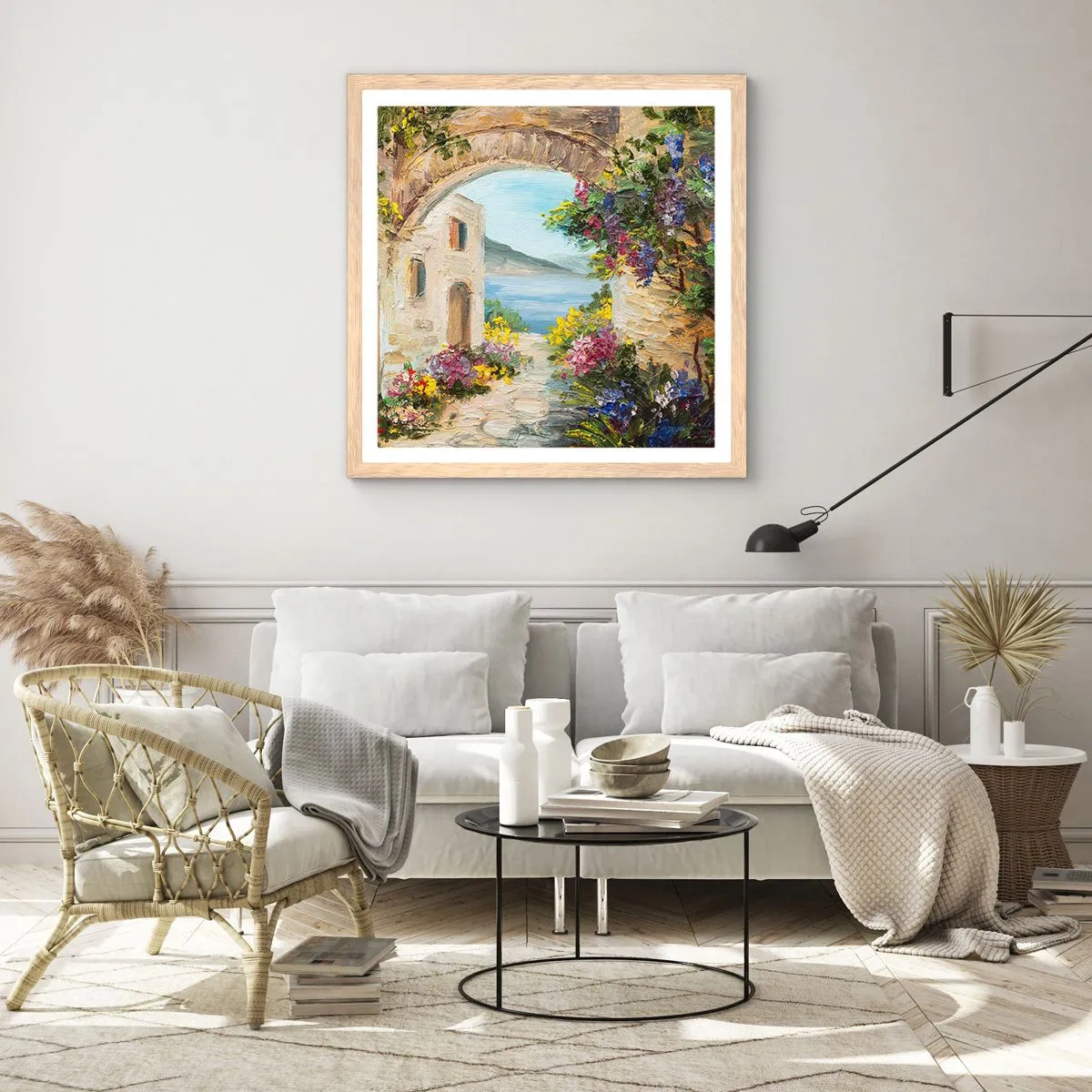 Poster in einem Rahmen aus heller Eiche - Charme einer Küstenprovinz - 60x60 cm