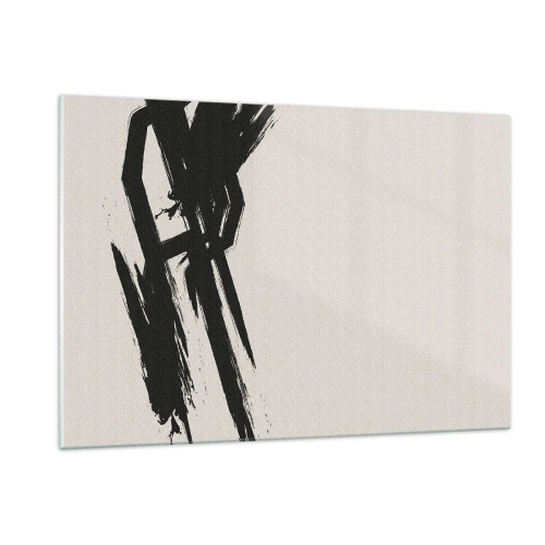 Glasbild - Bild auf glas - Ein dynamischer schwarzer Pinselstrich auf hellem Hintergrund - 120x80cm - Unaufhaltsamer Trieb - Moderne Wanddekoration für Wohnzimmer und Schlafzimmer ARTTOR