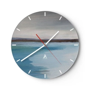 Wanduhr - Glasuhr - Abstrakte Landschaft mit blauem Wasser und pastellfarbenem Himmel - 30x30cm - Horizontale Landschaft - Moderne Wanddekoration für Wohnzimmer, Küche und Schlafzimmer ARTTOR
