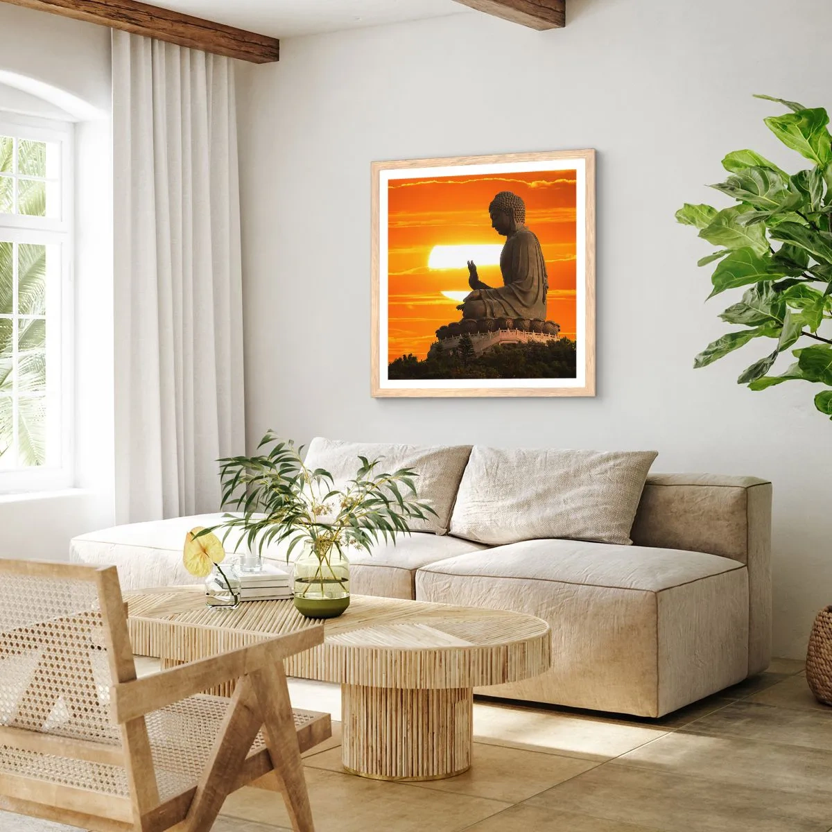 Poster in einem Rahmen aus heller Eiche - Keine Angst vor der Welt - 60x60 cm