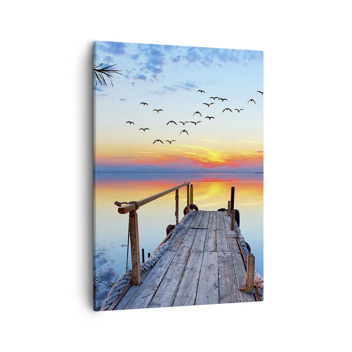 Bild auf Leinwand - Leinwandbild - Holzsteg über dem See bei Sonnenuntergang - 50x70cm - Es ist Zeit, zurückzukehren ... - Moderne Wanddekoration für Wohnzimmer und Schlafzimmer ARTTOR