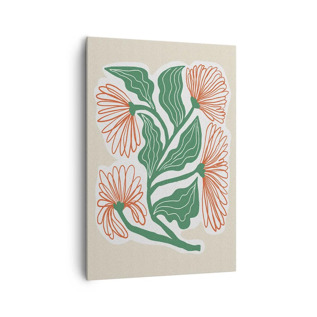 Bild auf Leinwand - Leinwandbild - Eine Blumenzeichnung im minimalistischen Stil mit grünen Blättern - 70x100cm - Im Folkstil und modern - Moderne Wanddekoration für Wohnzimmer und Schlafzimmer ARTTOR