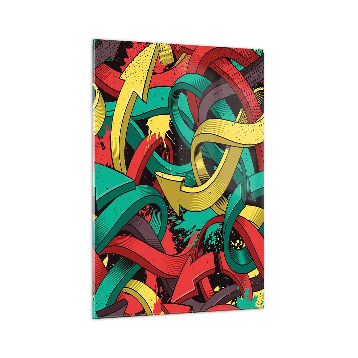 Glasbild - Bild auf glas - Abstrakte Pfeile in leuchtenden Farben schaffen Chaos - 70x100cm - Welcher Weg zum Ziel? - Moderne Wanddekoration für Wohnzimmer und Schlafzimmer ARTTOR