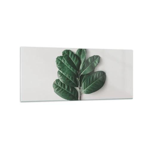 Glasbild - Bild auf glas - Ein Zweig grüner Blätter auf hellem Hintergrund - 120x50cm - Eine Zeichnung purer Natur - Moderne Wanddekoration für Wohnzimmer und Schlafzimmer ARTTOR