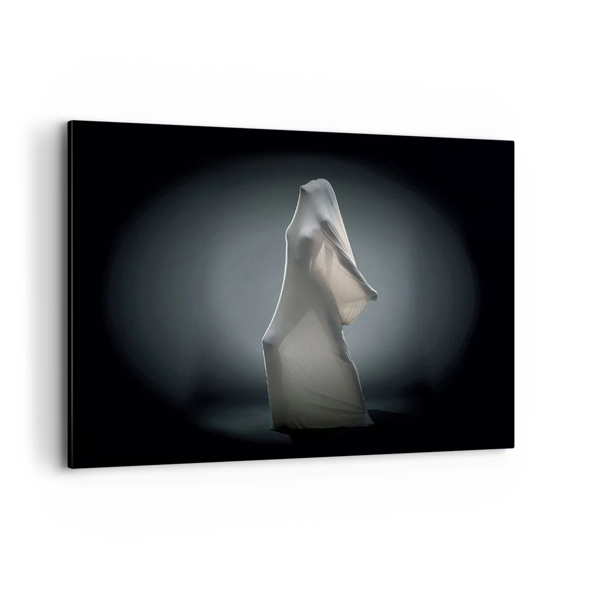Bild auf Leinwand - Leinwandbild - Eine Figur aus weißem Stoff auf dunklem Hintergrund - 120x80cm - Versteckte Wünsche - Moderne Wanddekoration für Wohnzimmer und Schlafzimmer ARTTOR
