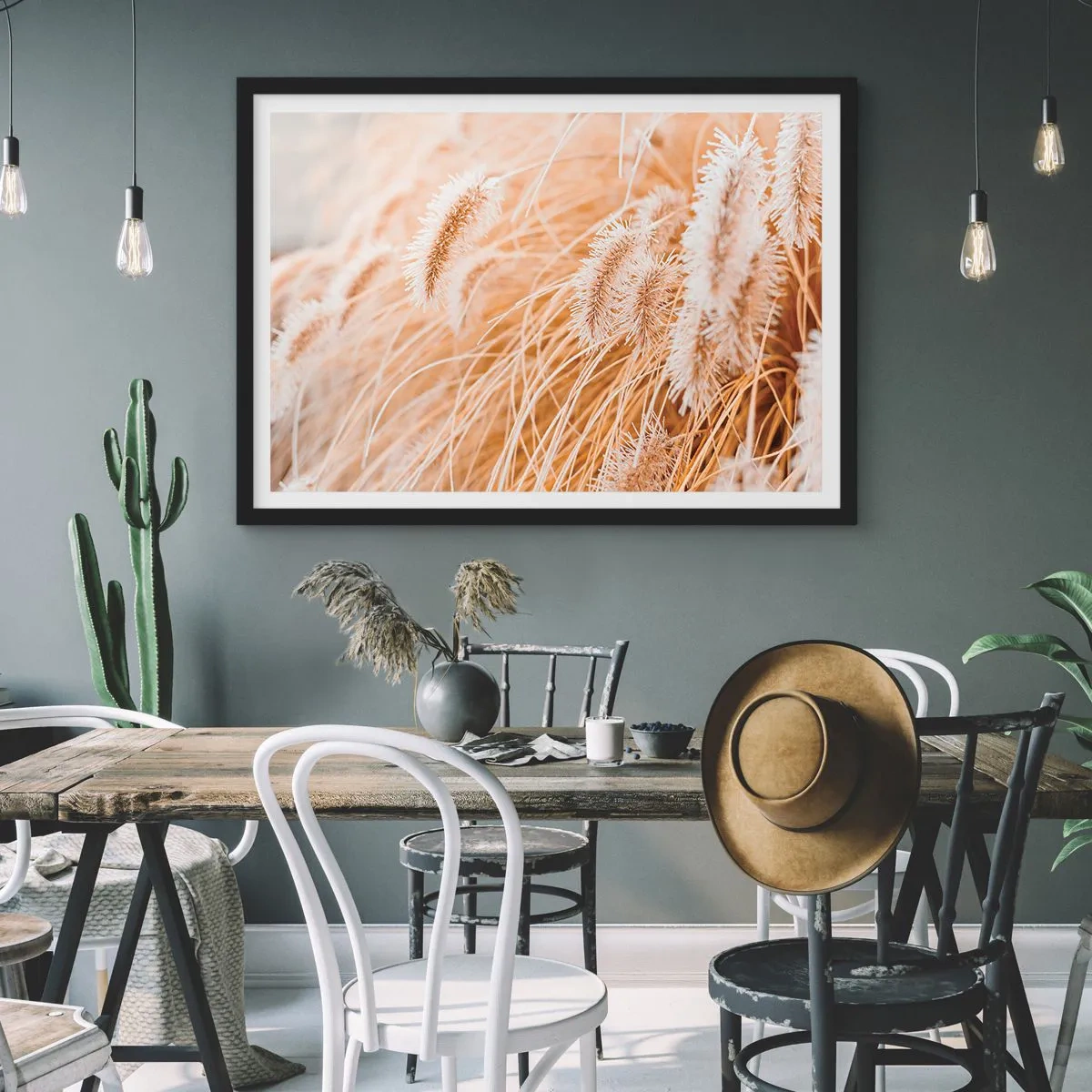 Poster in einem schwarzem Rahmen - Das goldene Rauschen des Grases - 50x40 cm