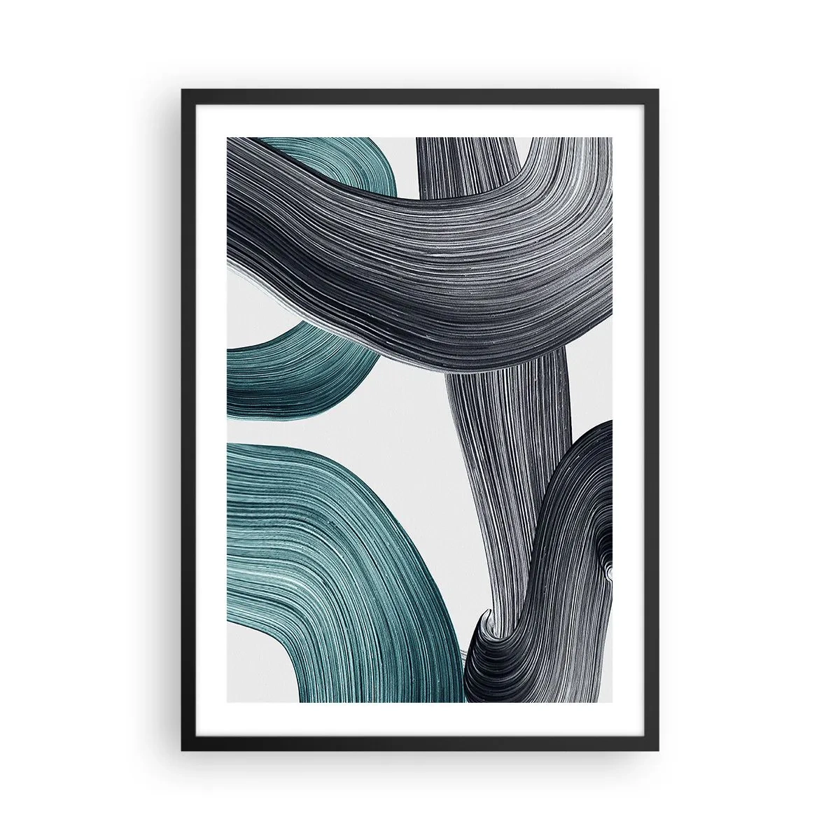 Poster in einem schwarzem Rahmen - Dynamische Pinselstriche - 50x70cm - Smaragdgrüne und schwarze Pfade - Moderne Wanddekoration für Wohnzimmer und Schlafzimmer ARTTOR