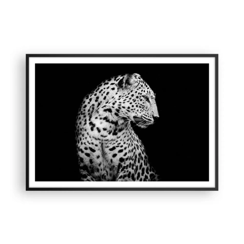 Poster in einem schwarzem Rahmen - Schwarz-Weiß-Bild eines Leoparden auf schwarzem Hintergrund - 100x70cm - Rechtes Profil perfekt! - Moderne Wanddekoration für Wohnzimmer und Schlafzimmer ARTTOR