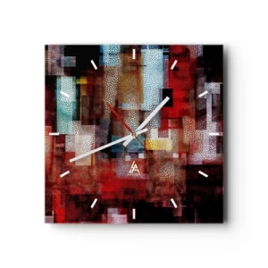 Wanduhr - Glasuhr - Geometrische Abstraktion in intensiven Rottönen - 30x30cm - Verwirrung mit Verwirrung - Moderne Wanddekoration für Wohnzimmer und Schlafzimmer ARTTOR