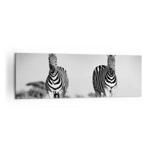 Bild auf Leinwand - Leinwandbild - Zwei Zebras in der Savanne im monochromen Stil - 160x50cm - Die Welt ist doch schwarz-weiß - Moderne Wanddekoration für Wohnzimmer und Schlafzimmer ARTTOR