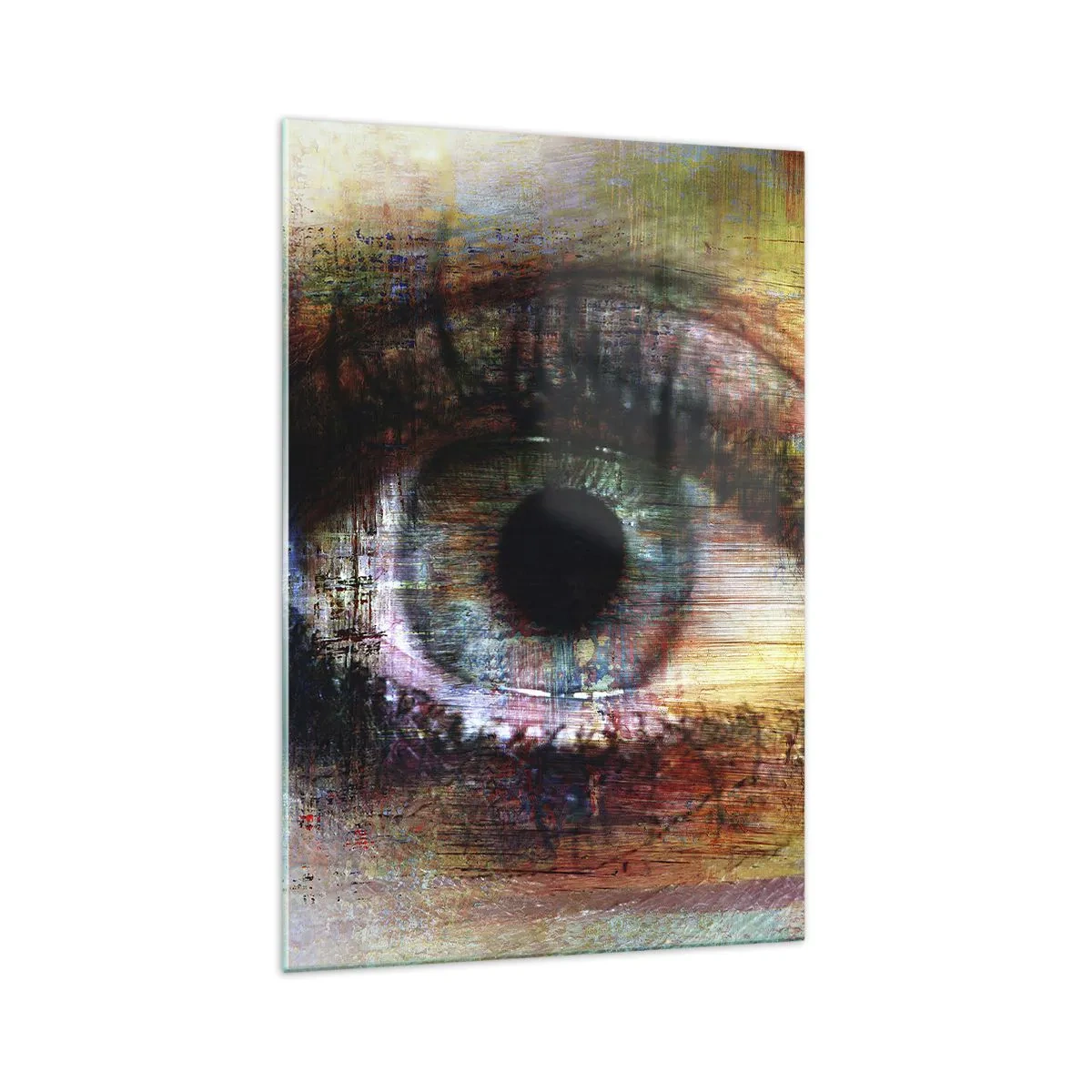 Glasbild - Bild auf glas - Künstlerisches Auge in mehrfarbiger Abstraktion - 70x100cm - Du kannst in die Seele sehen - Moderne Wanddekoration für Wohnzimmer und Schlafzimmer ARTTOR