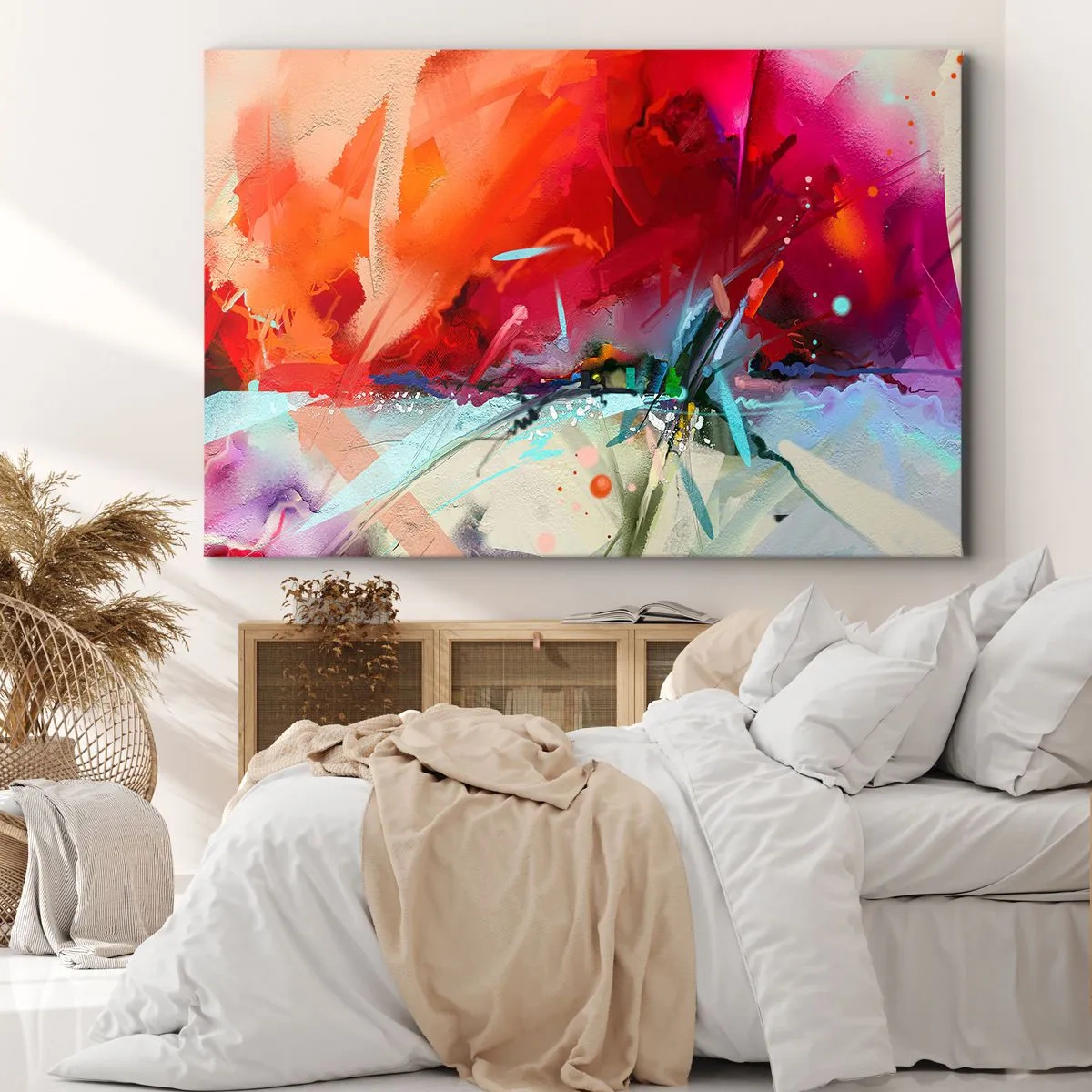 Bild auf Leinwand - Leinwandbild - Abstrakte Landschaft in intensiven Farben - 120x80cm - Eine Explosion von Lichtern und Farben - Moderne Wanddekoration für Wohnzimmer und Schlafzimmer ARTTOR